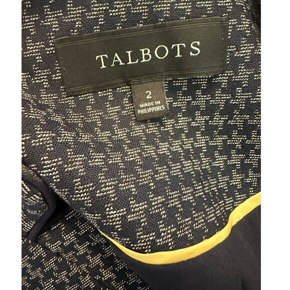 Talbots Blue Houndstooth Inverted Notch Collar Blazer Size 2 - Picture 3 of 11